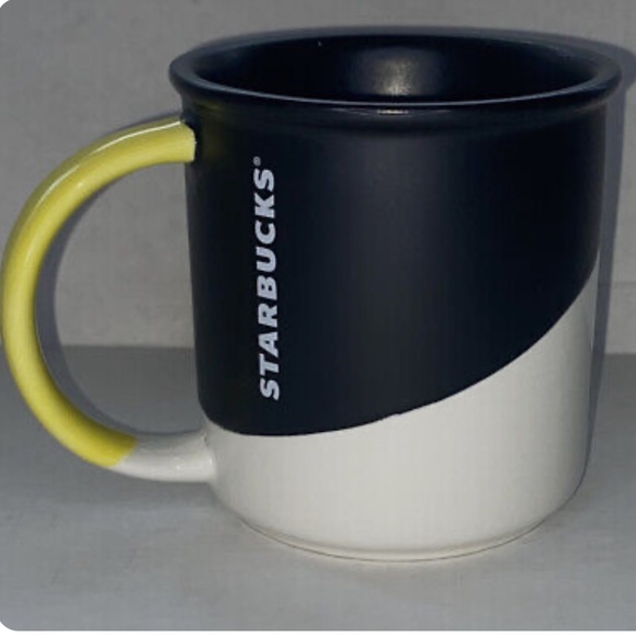 Starbucks Matte Black White Angle Dipped Glaze Yellow Handle Coffee Mug 2017 - Picture 1 of 8